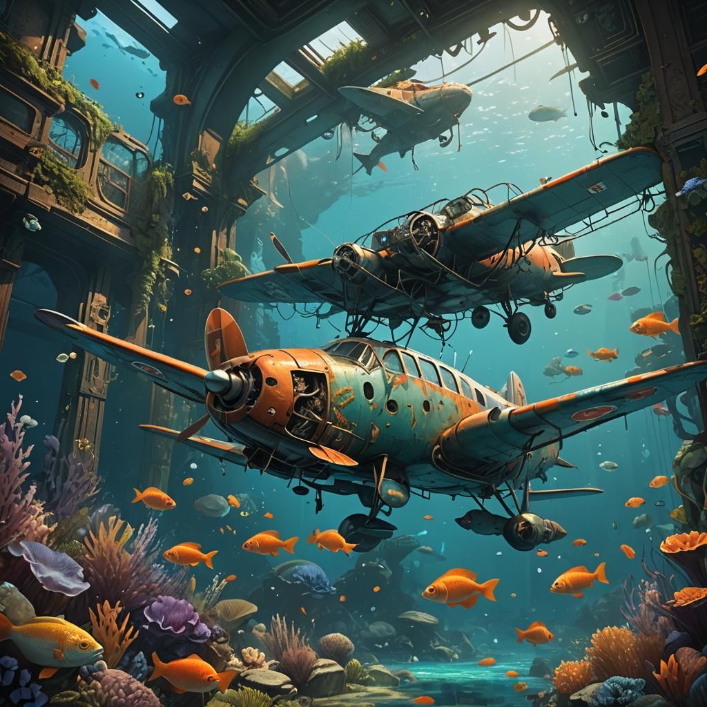 Underwater Plane in Orange and Teal Lighting