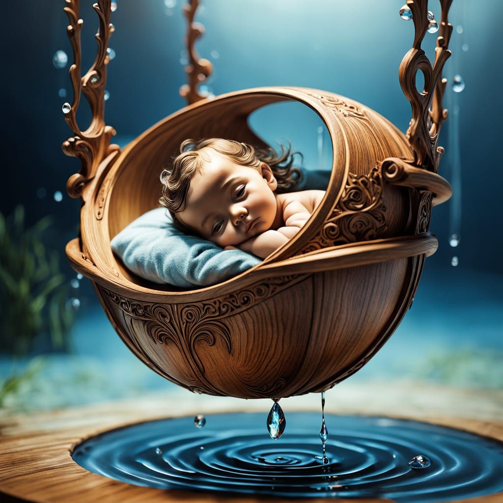 Ethereal Cradle Scene in a Drop of Water
