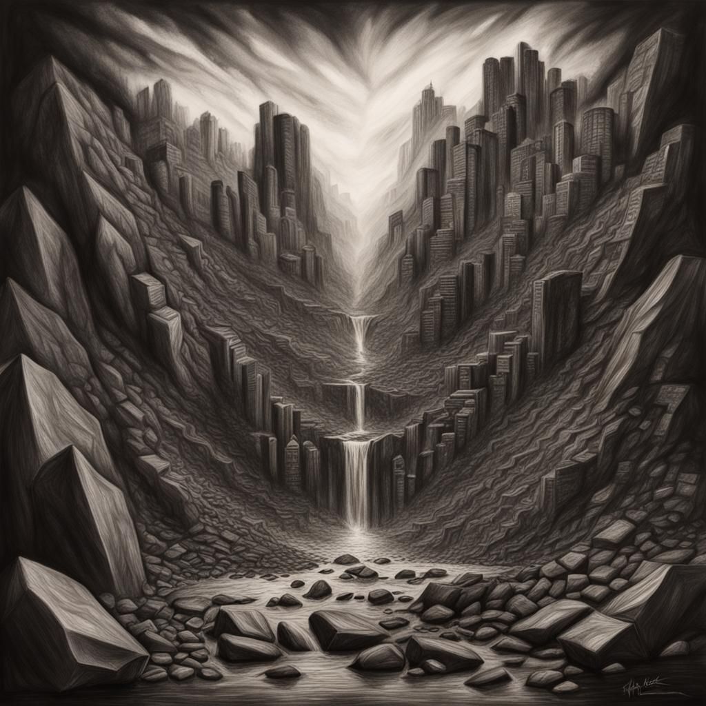 Hyperdetailed Charcoal Drawing: Power vs. Weakness