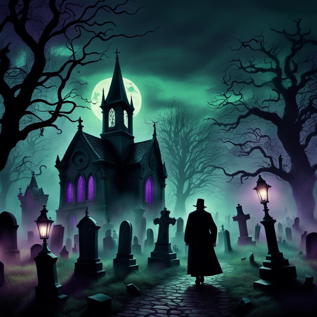 Haunted Cemetery in Tim Burton Gothic Style