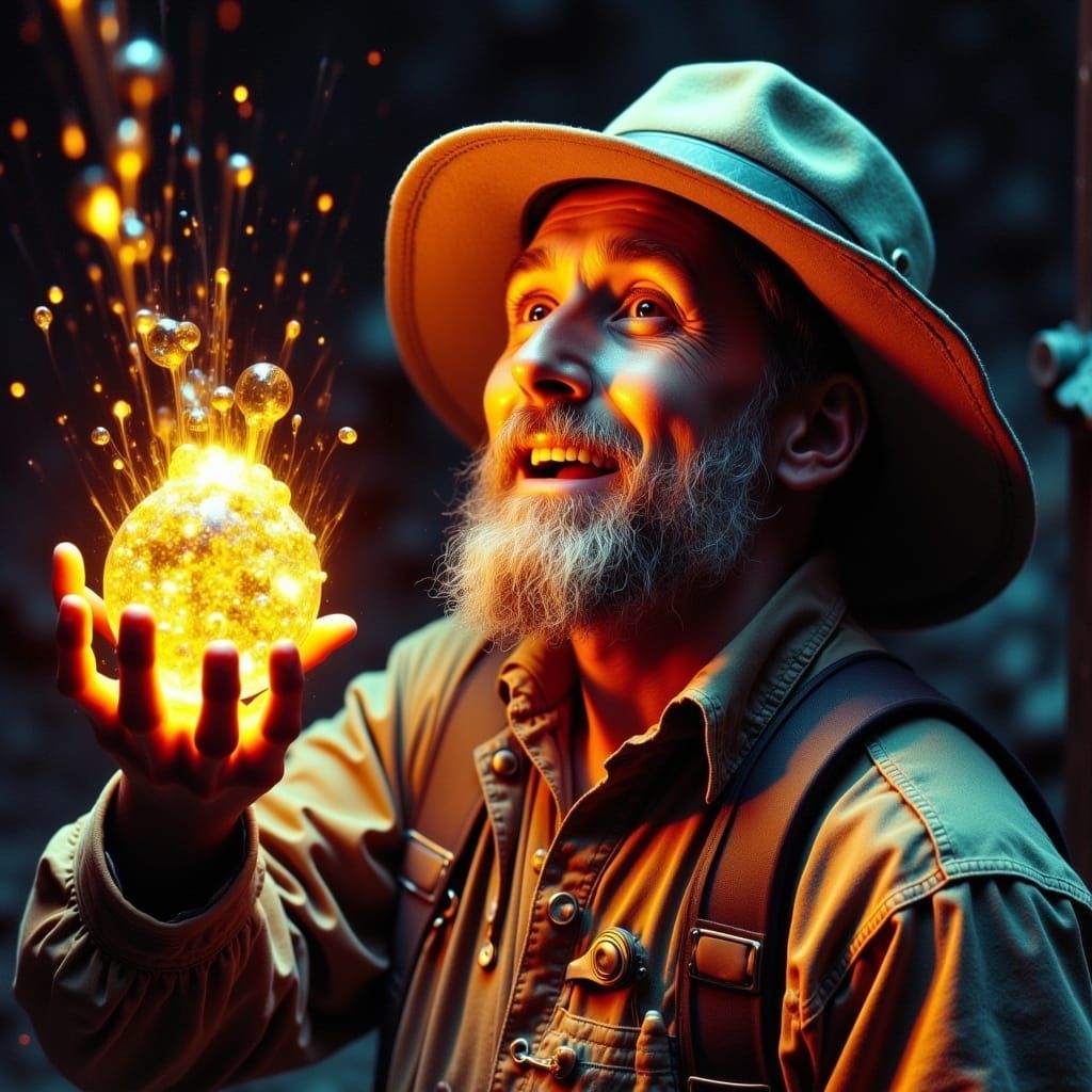 Gold Prospector with Nugget in Chemical Distortion Style