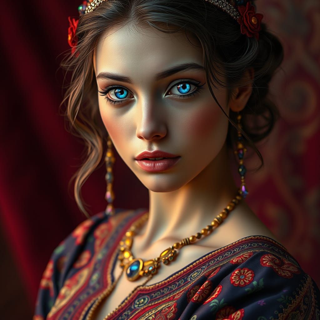 Glowing Gypsy Enchantress in Art Nouveau Style