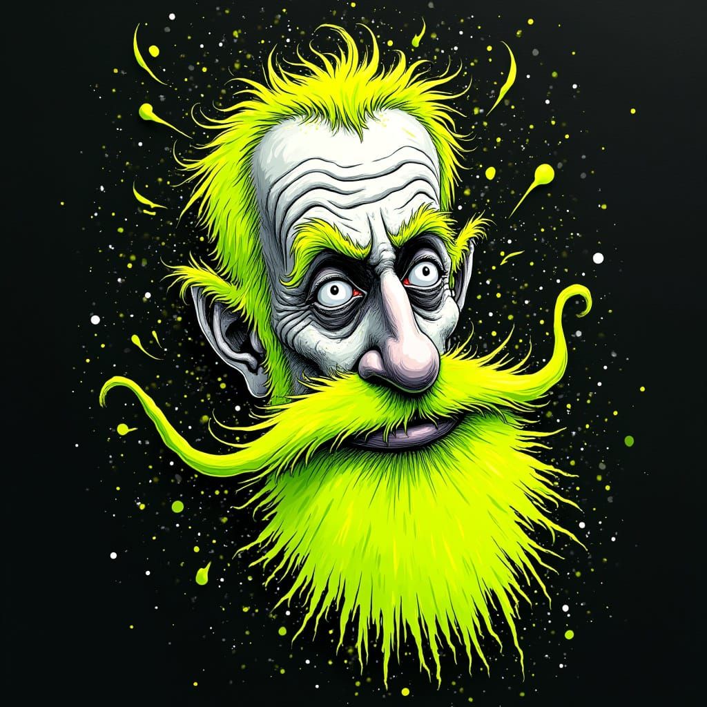 Neon Green Ink Splatter Cartoon Man