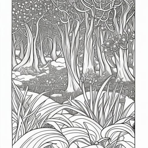 Fairy Cottage Coloring Page in Forest Scene