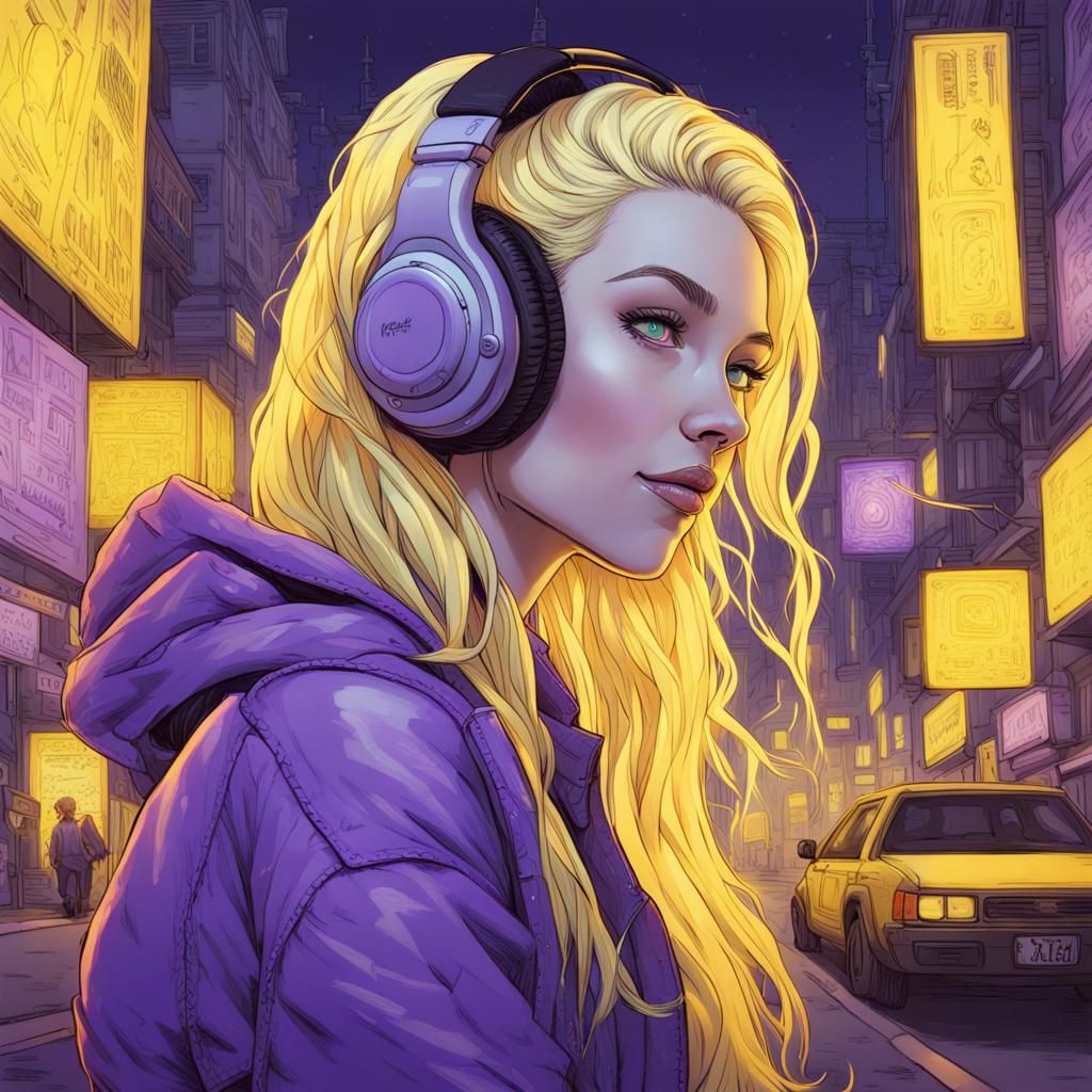 Cyberpunk Woman with Neon Street Background