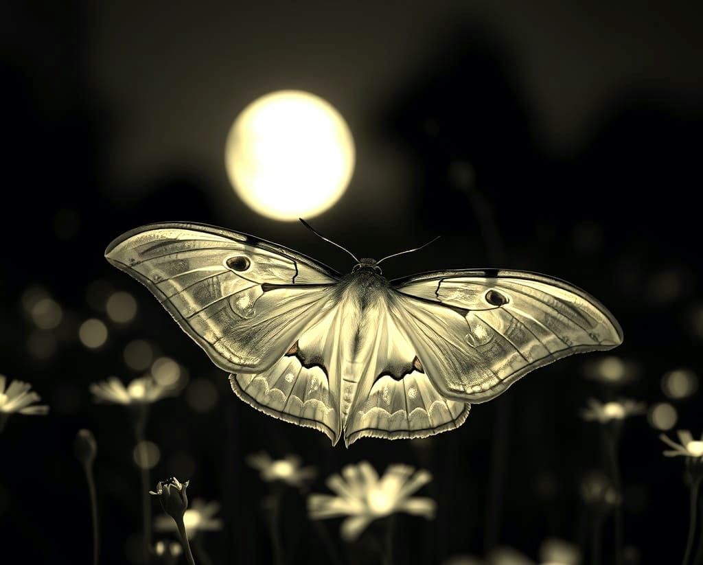 Luna Moth in Moonlit Meadow, Surreal Photography