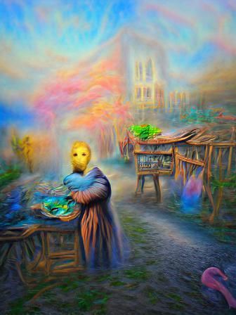 Ghost's Afterlife Food Quest in Vaporwave Style
