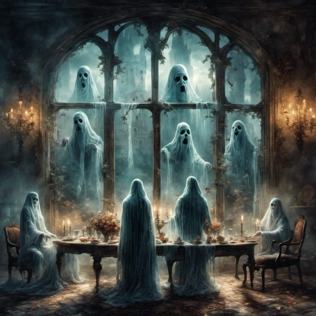 Ghosts Gaze into Castle Dining Room