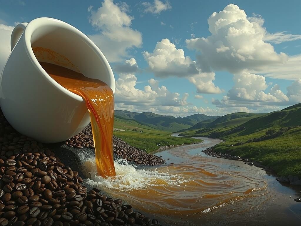 Surreal Coffee Landscape with Giant Cup