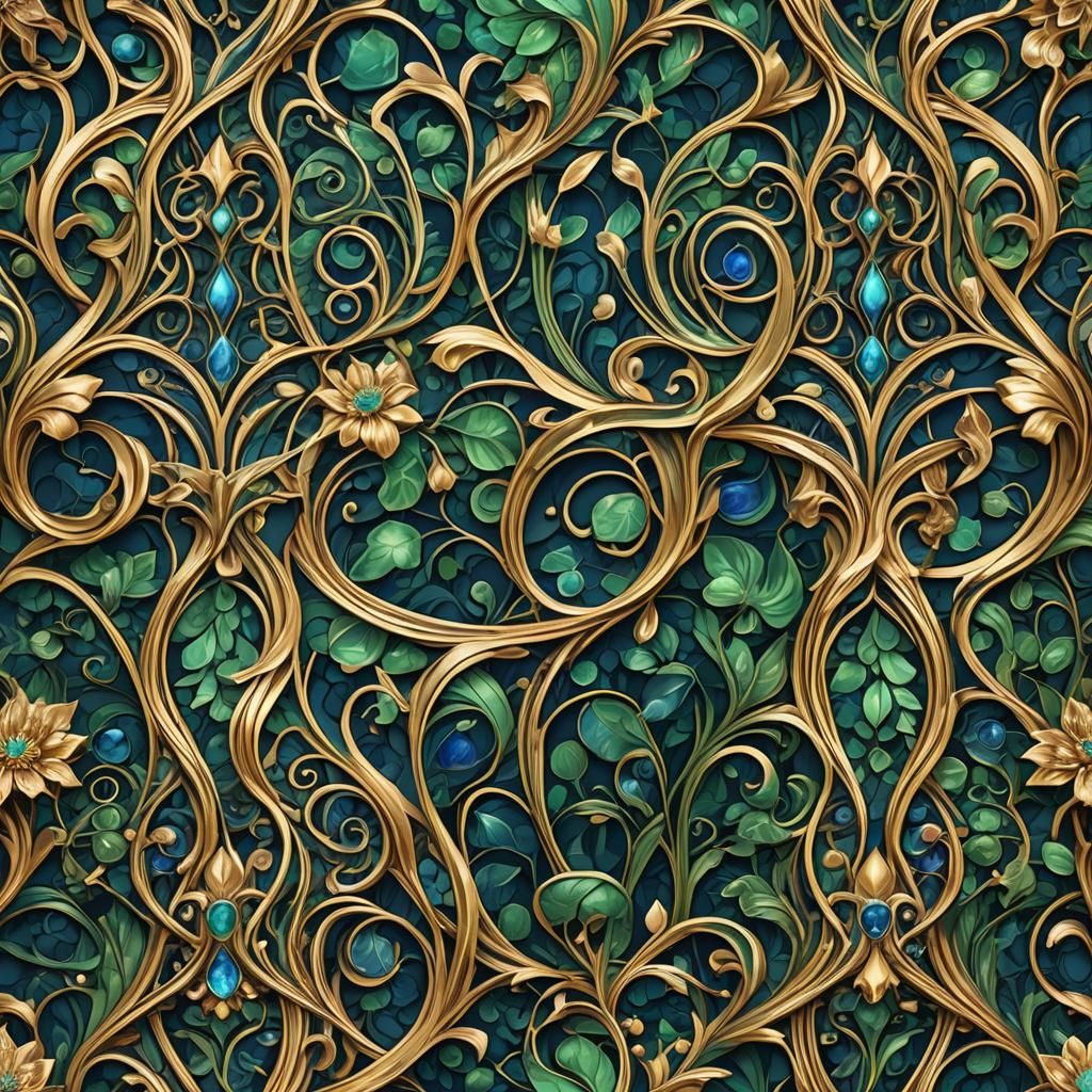 Ornate Art Nouveau Pattern with Floral Swirls