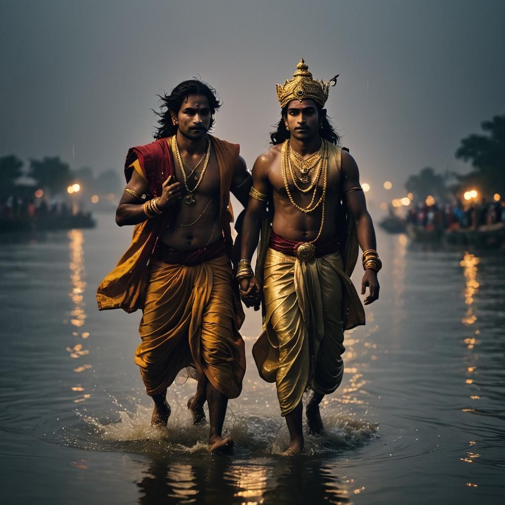 Vasudeva and Krishna's Journey in Stormy Night