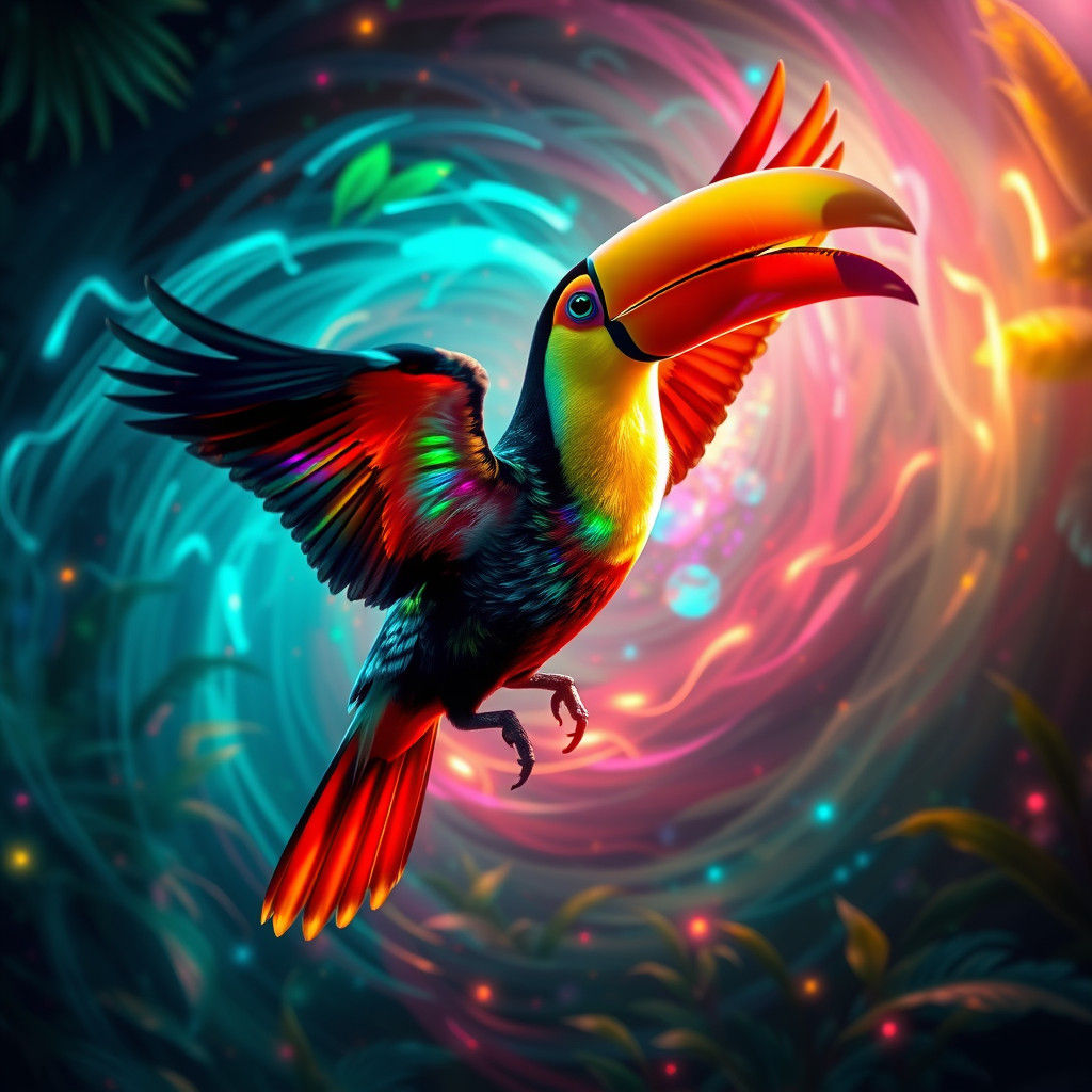 Radiant Toucan in Bioluminescent Rainforest