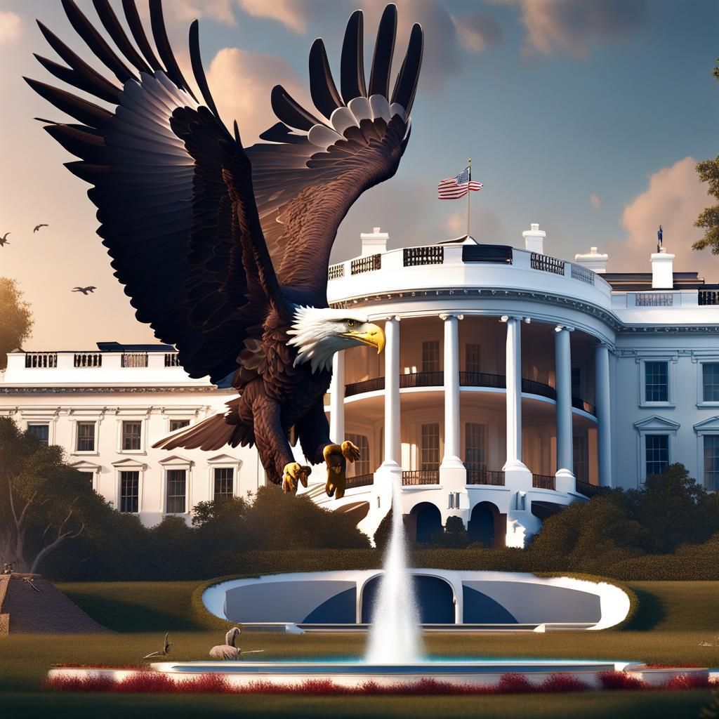 Eagle and Elephant at White House: Detailed Matte Painting