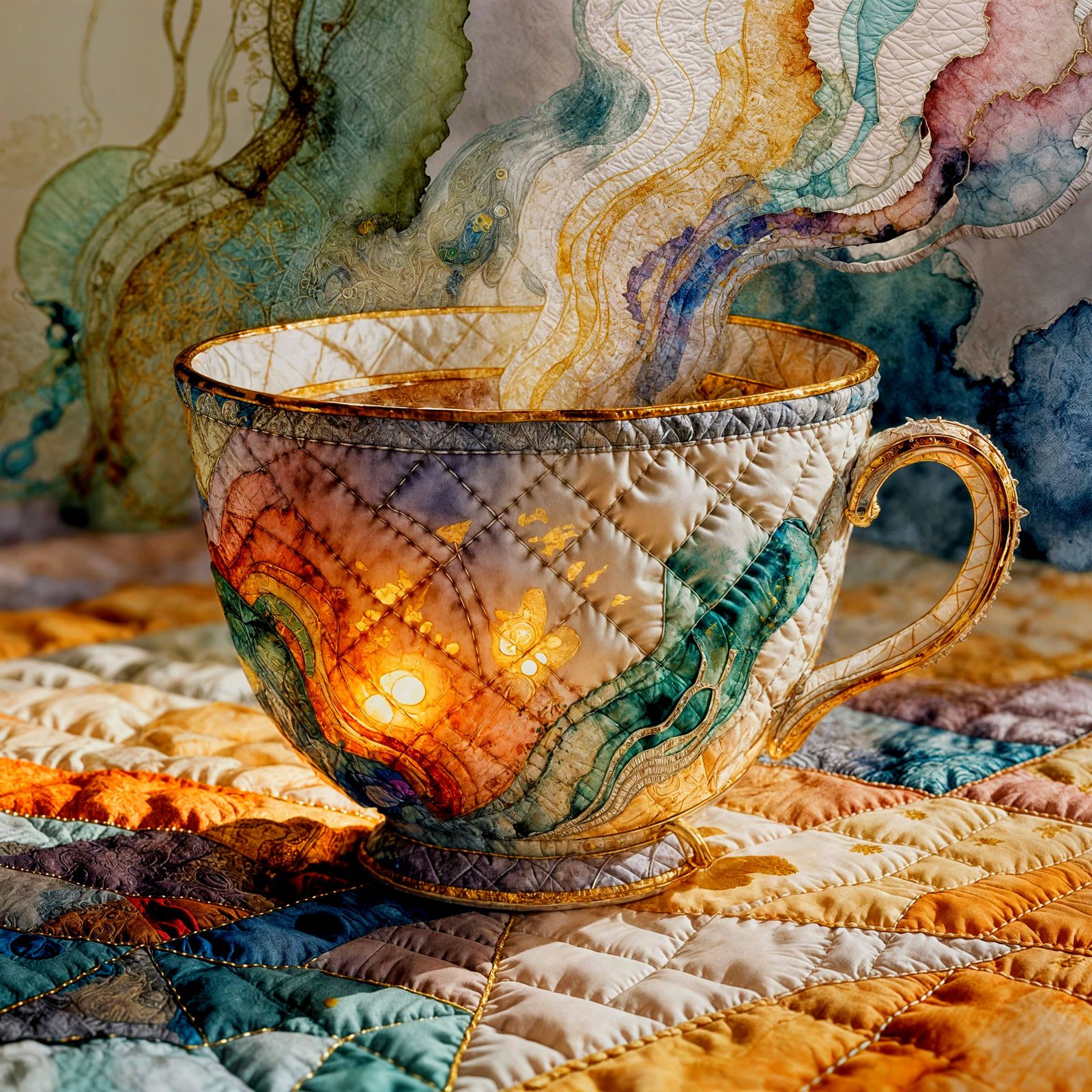 Intricate Quilted Patchwork Cup Illustration