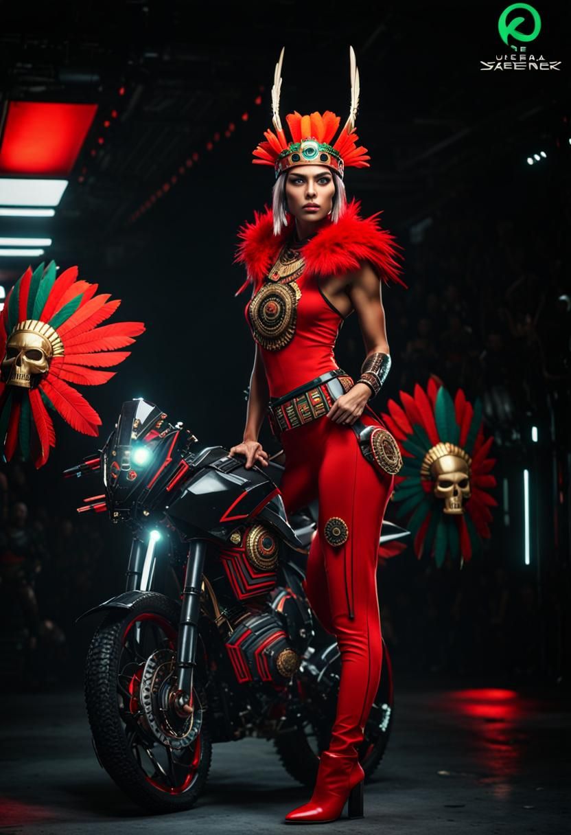 Aztec Goddess in Cyberpunk Armor, Hyperrealistic 3D Render