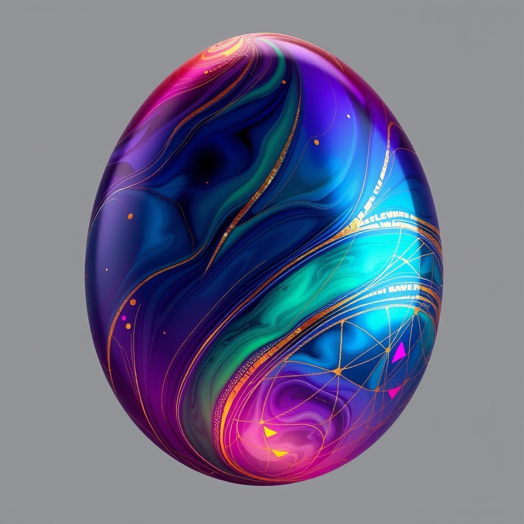 Ethereal, Iridescent Egg in Hypnotic, Abstract Vector Fracta...
