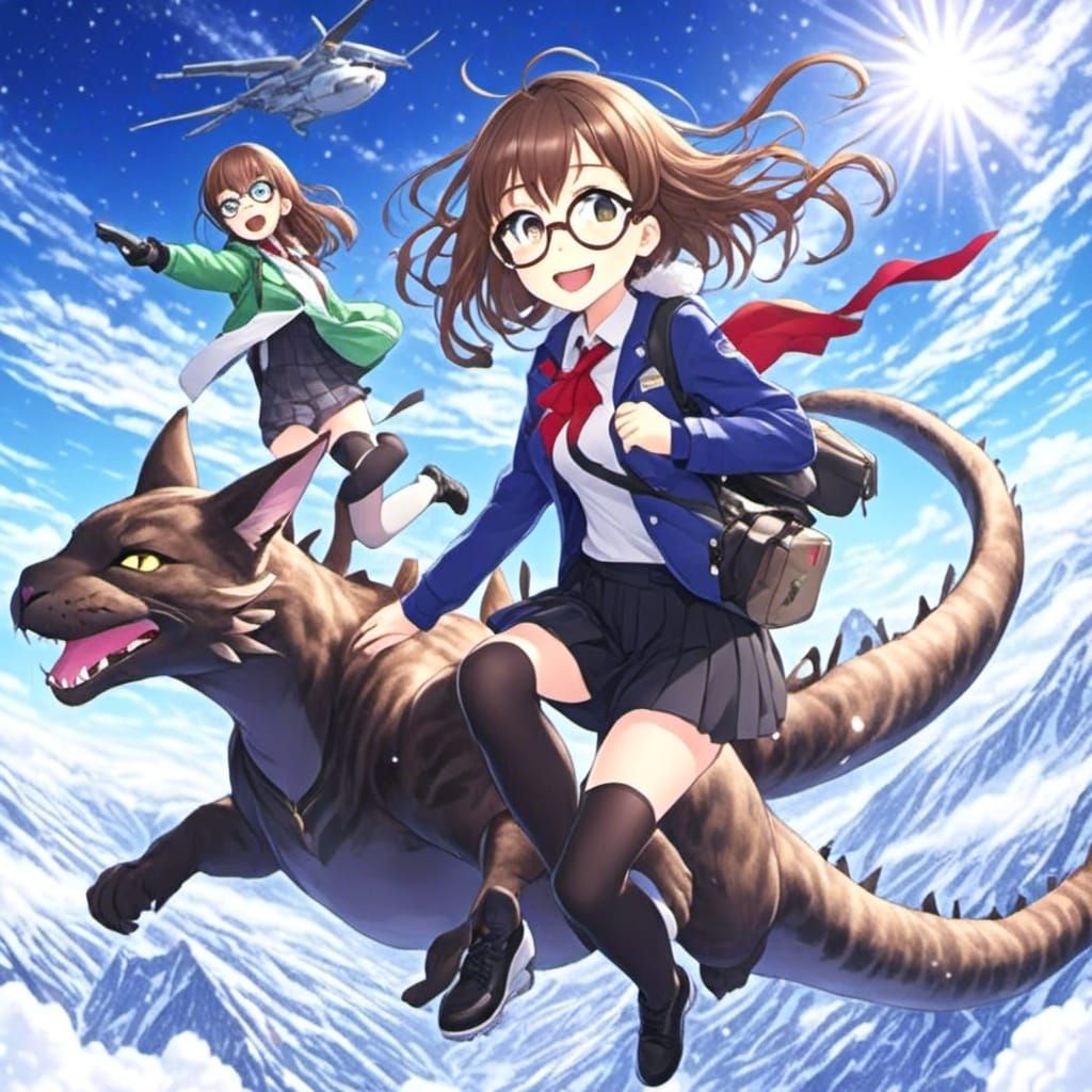 Girl Riding Dragon with Cat, Anime Key Visual