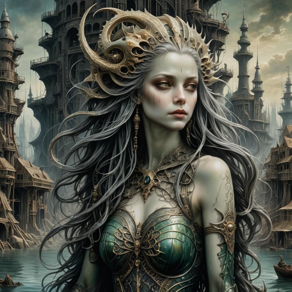 Cryptid Mermaid Portrait in Post-Apocalyptic Wonderland