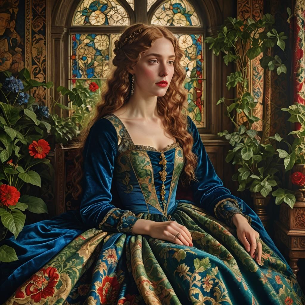 Pre-Raphaelite Portrait of a Woman in Blue Gown