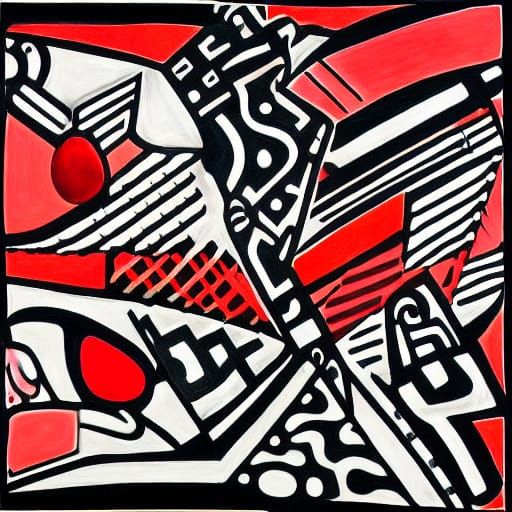 Abstract Composition in Hourloupe Style with Bold Lines