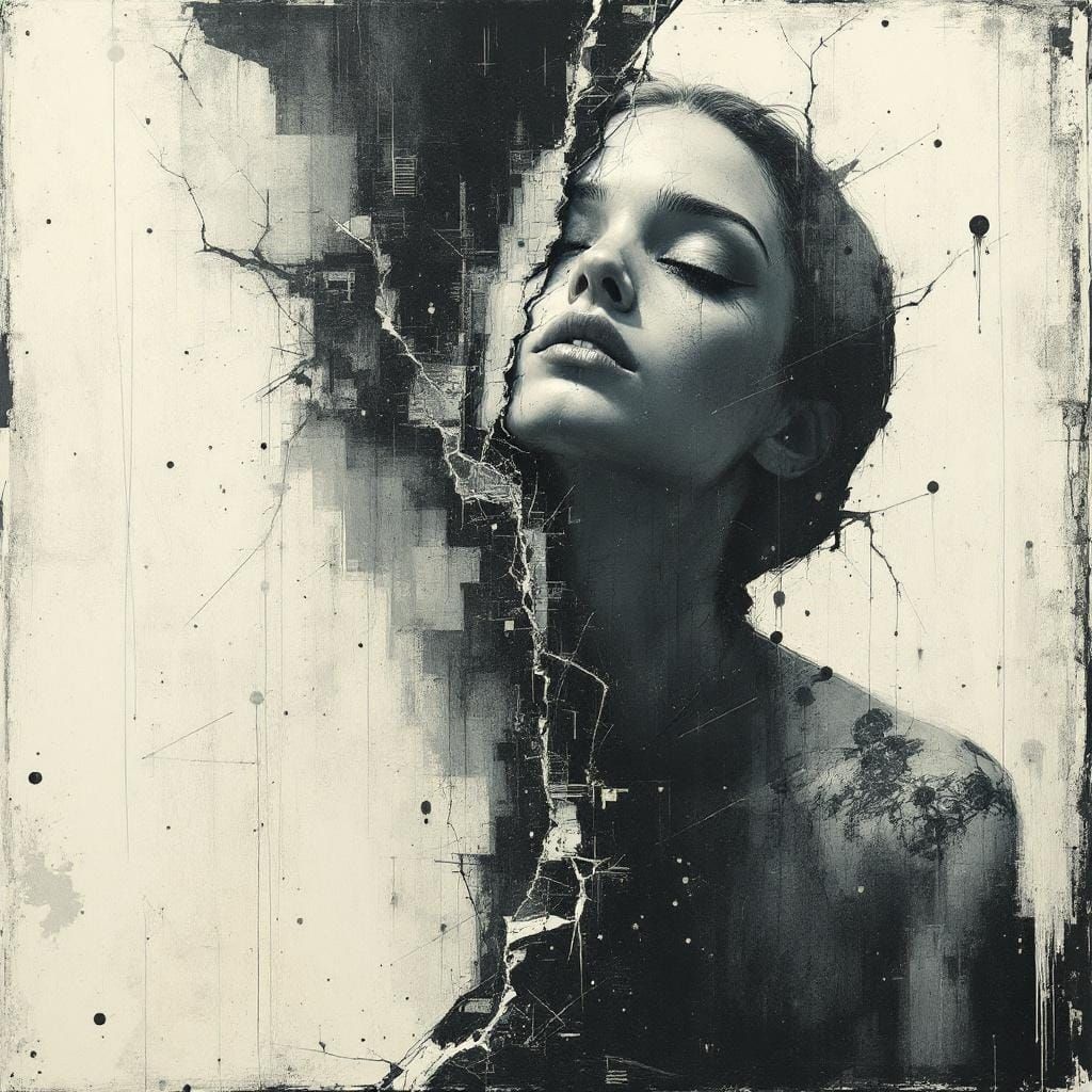 Intense Gaze Through Fractured Cityscapes