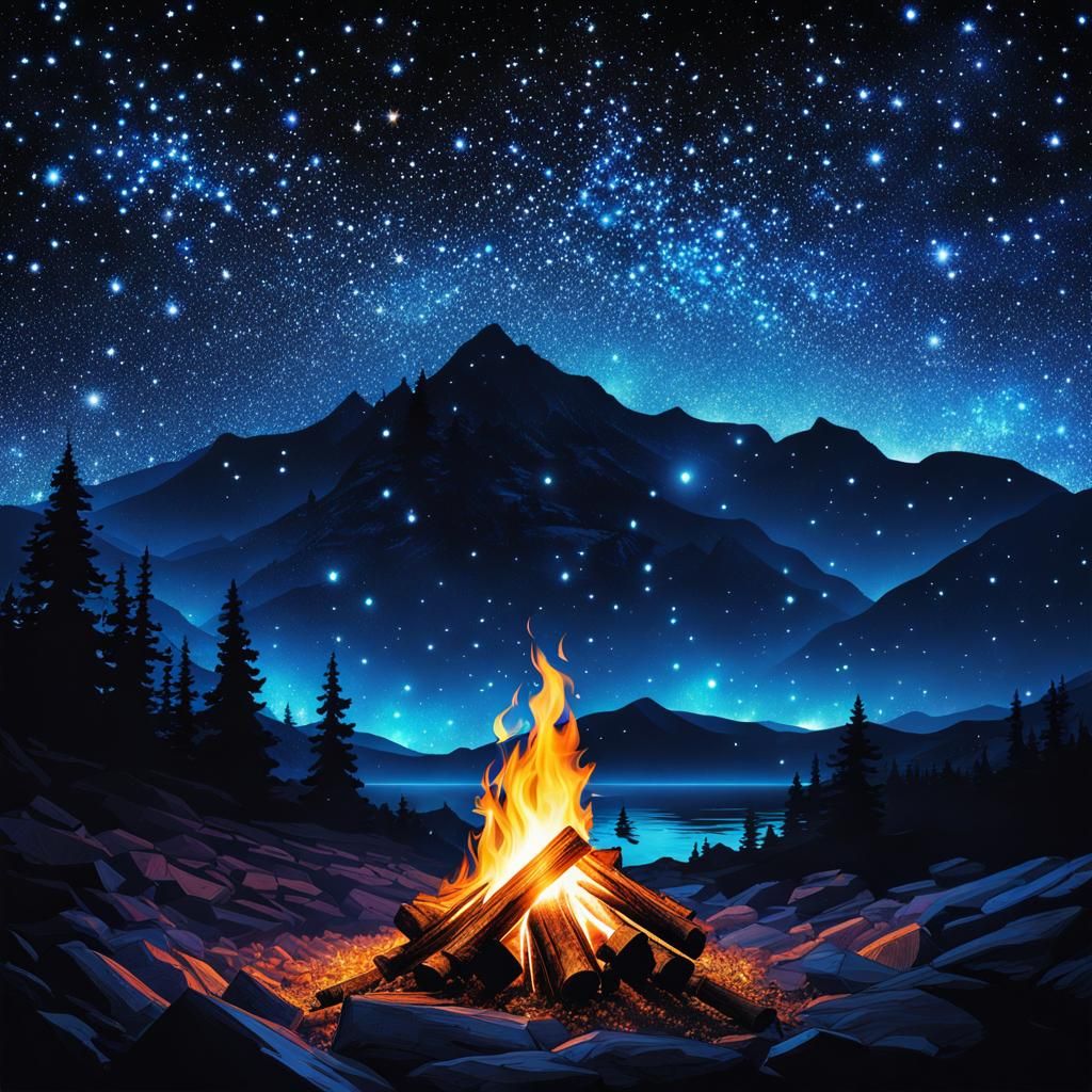 Starry Night Campfire Double Exposure Collage