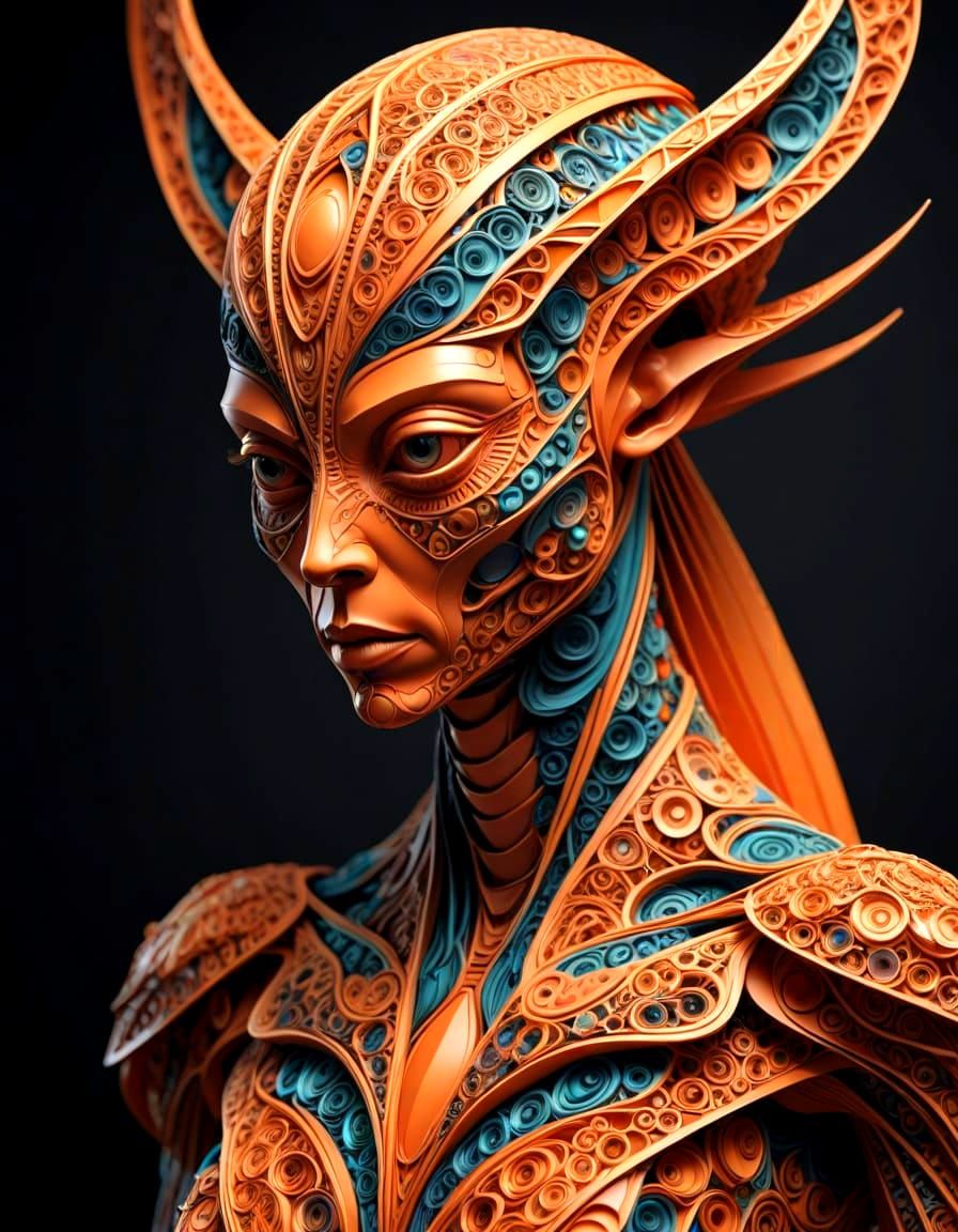 Maximalist Sci-Fi Portrait in Papercraft Style