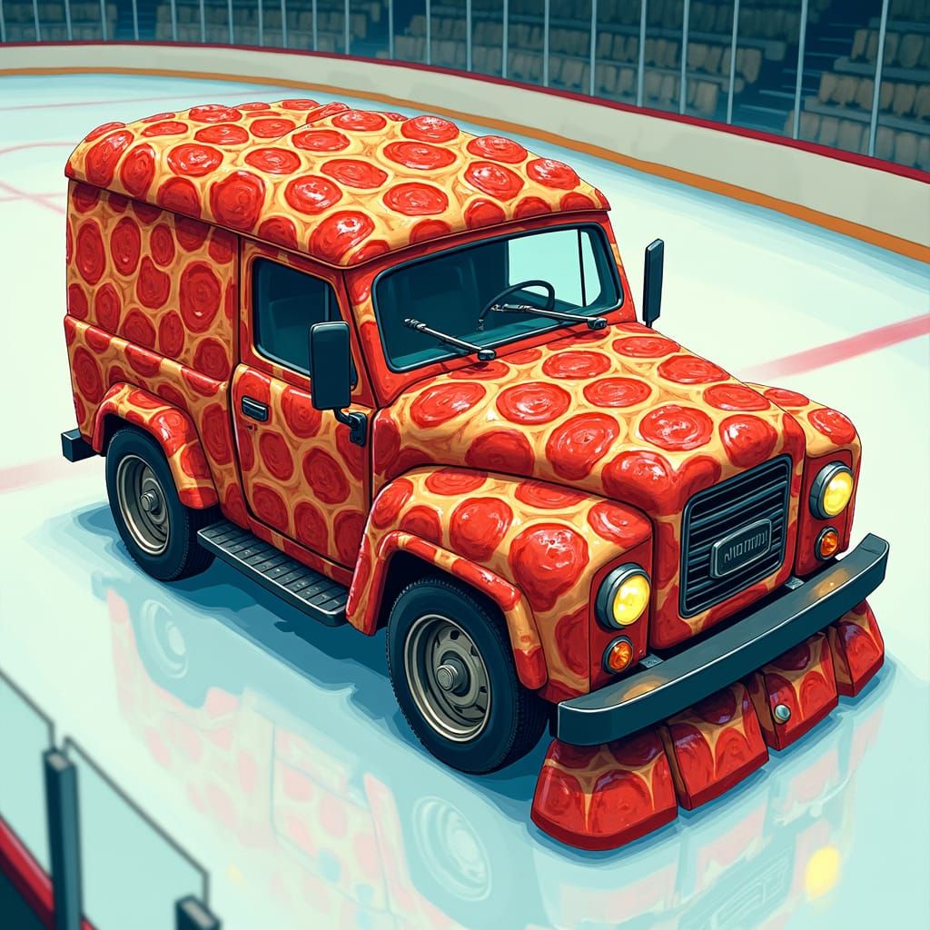 Pepperoni Zamboni on Ice in Pop Art Style
