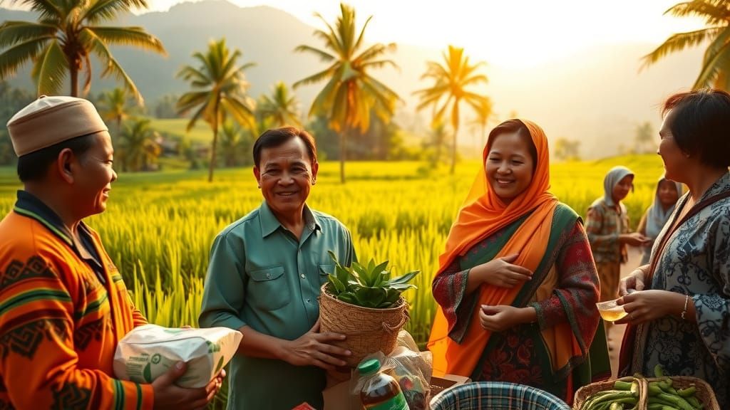 Vibrant Indonesian Market Scene in Golden Light