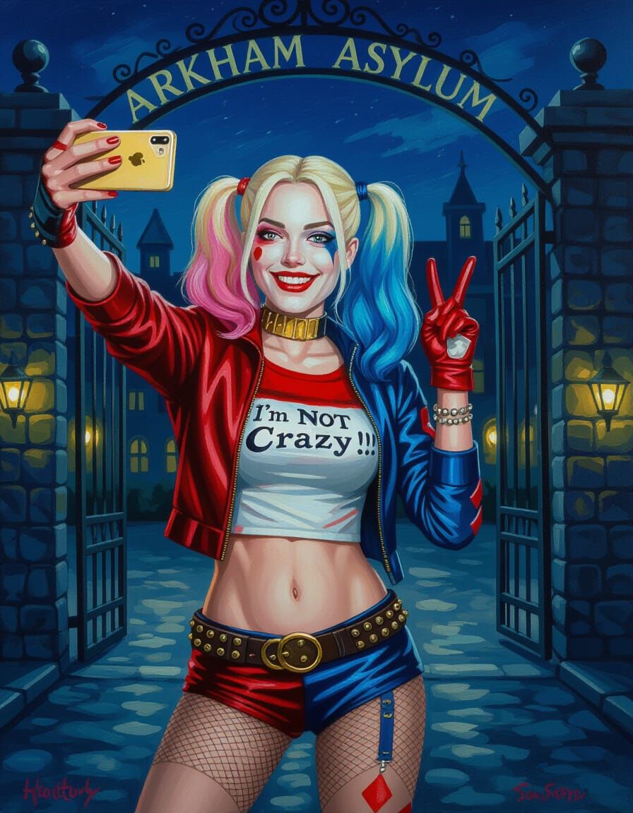 Harley Quinn Selfie Outside Arkham Asylum Impressionist Pain...
