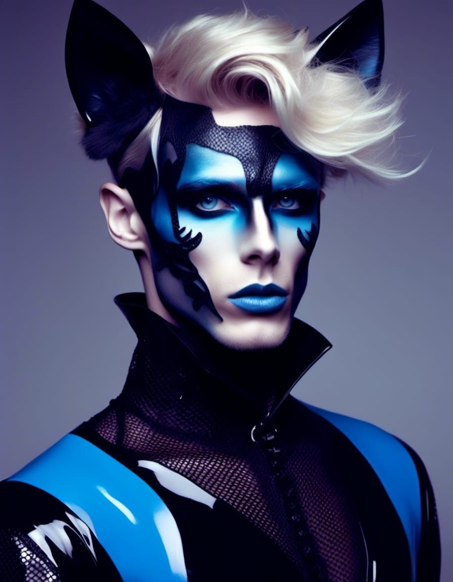Glam Rock Character in Latex with Cat Ears