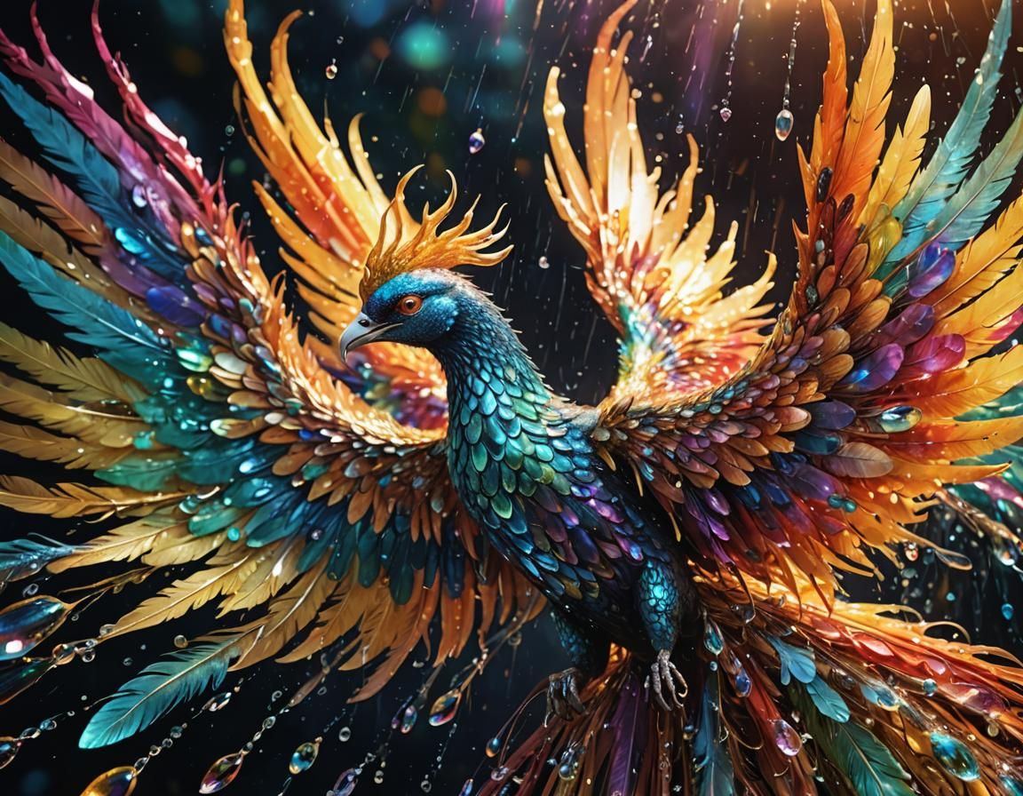 Iridescent Phoenix Soars in Digital Art Style
