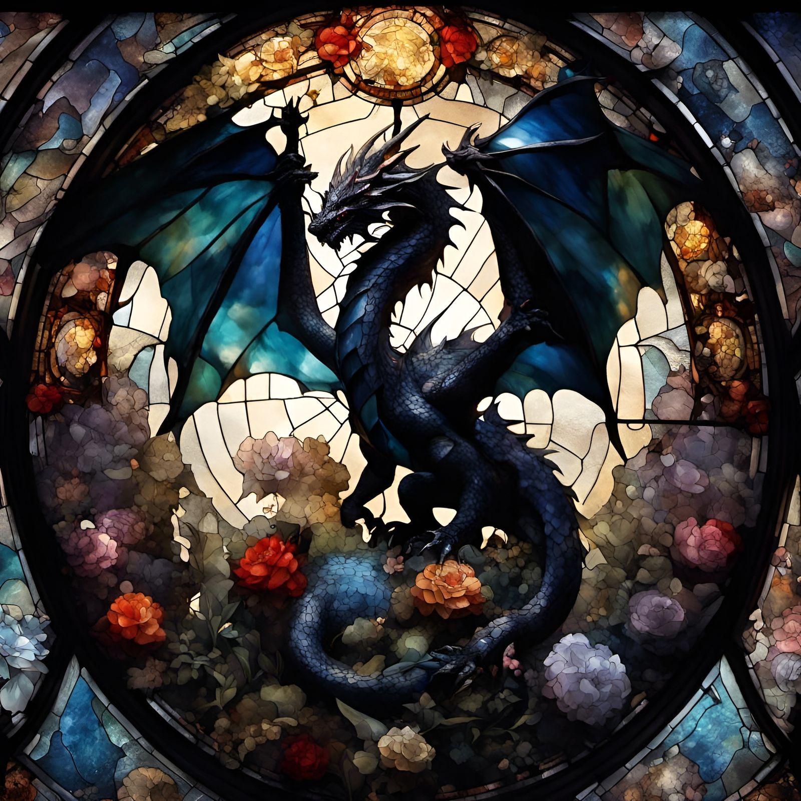 Dragon Stained Glass Window with Constellations