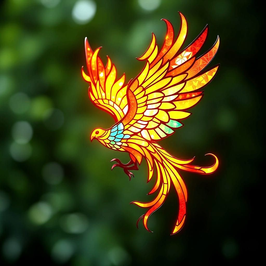 Fiery Phoenix Made of Stained Glass