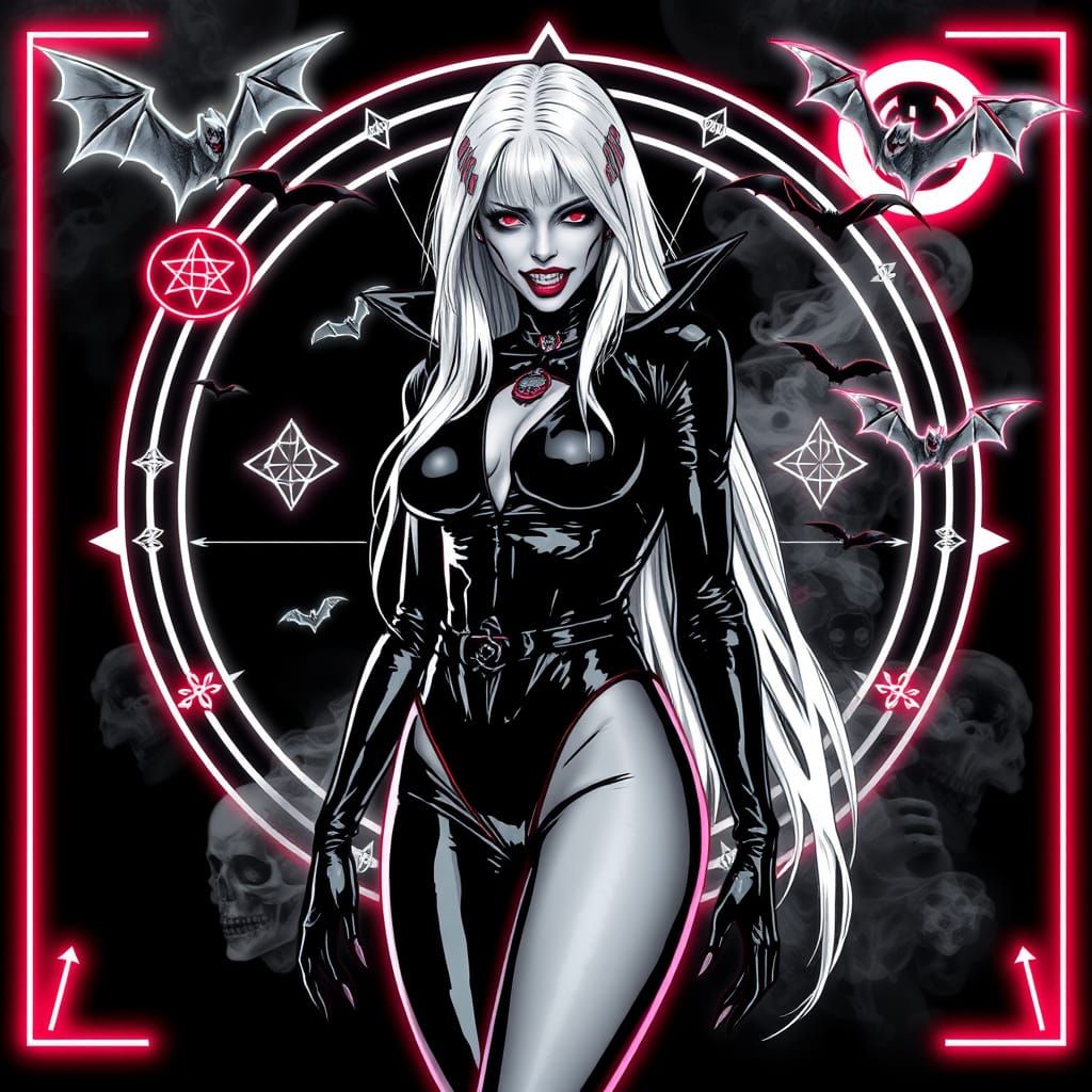 Cyberpunk Vampire in Neon Black Catsuit