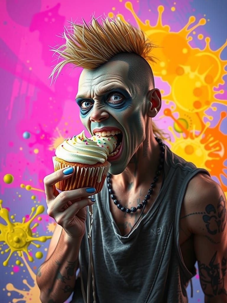 Hyperrealistic Cupcake in Visceral Splash Art
