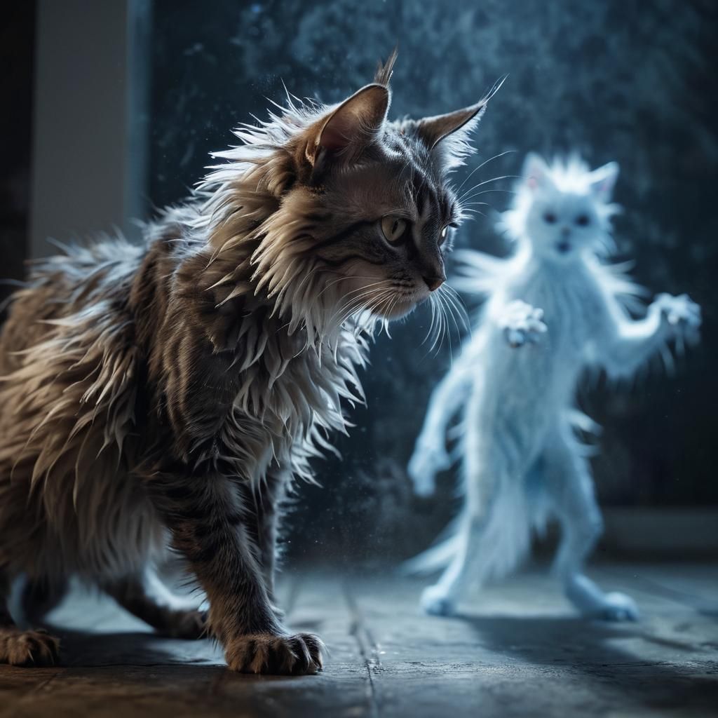 Ethereal Feline Fury in a Haunting Atmosphere