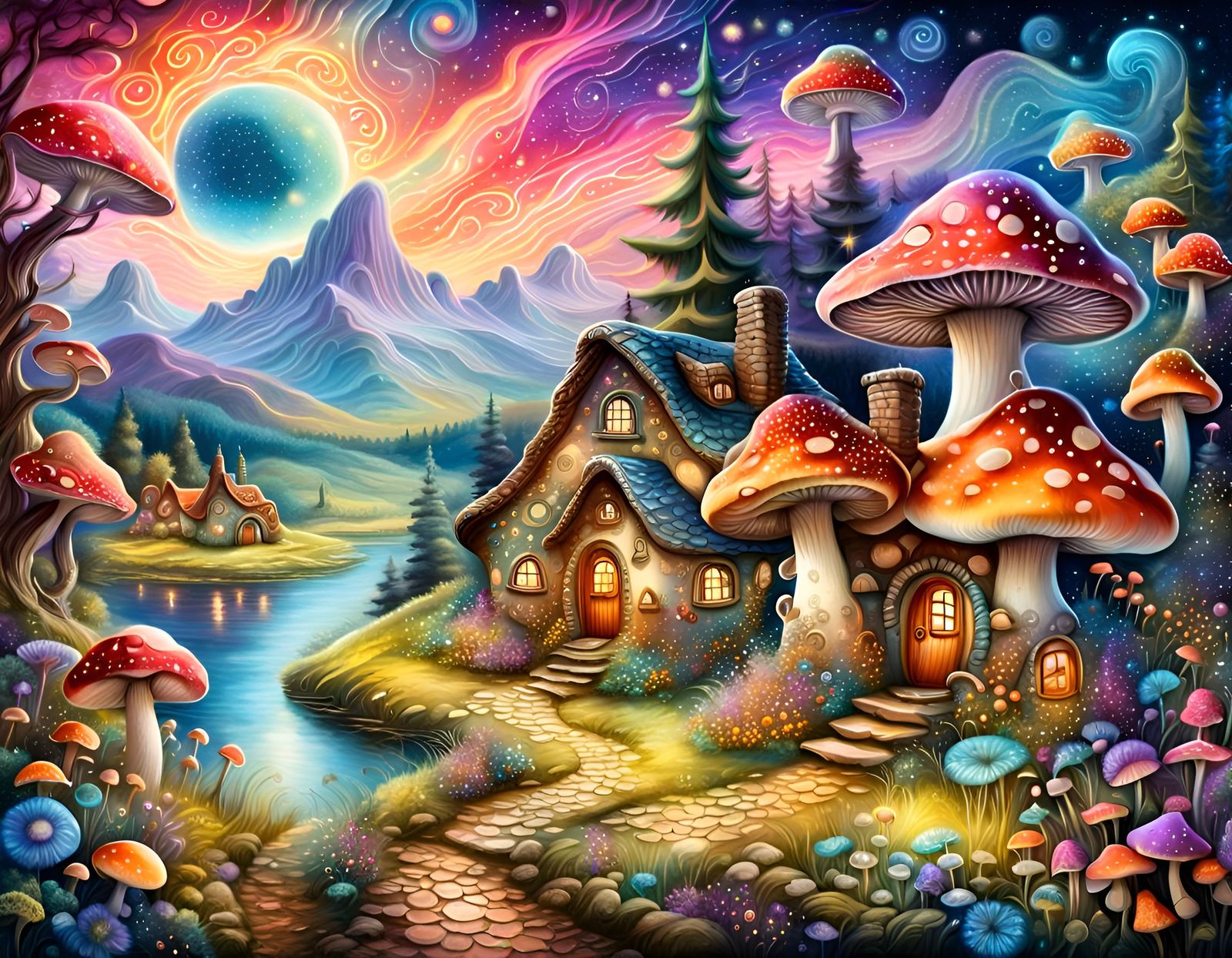 Enchanting Fairy Village with Mushroom Cottages