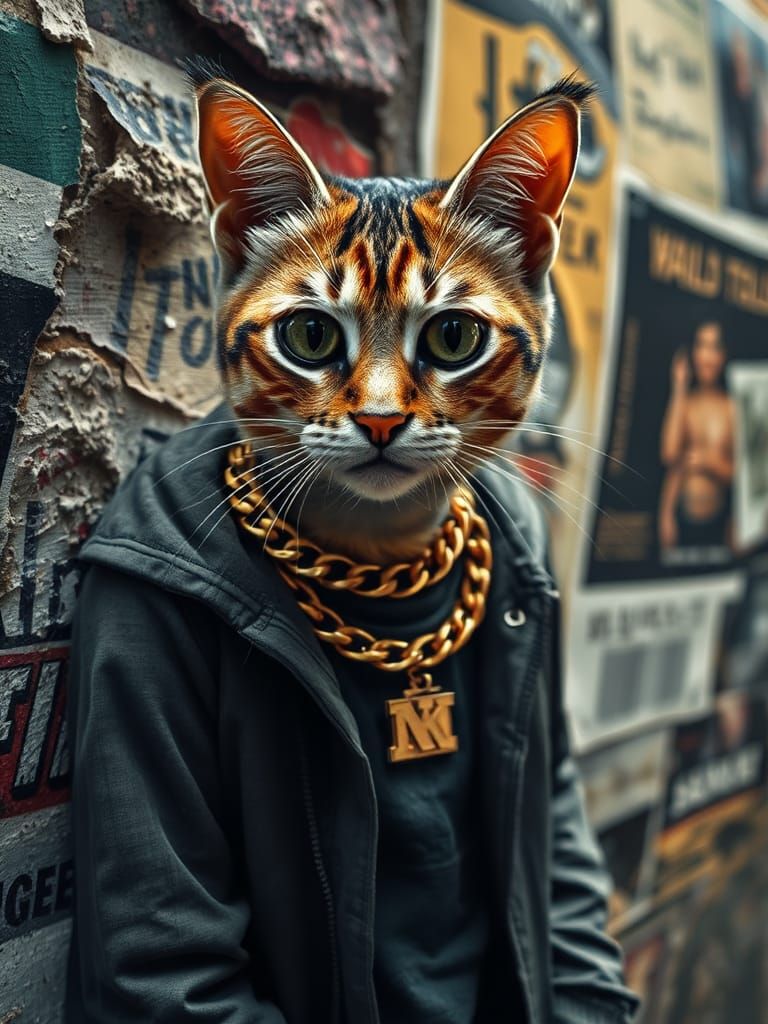 Hip Hop Cat Portrait in Urban Setting