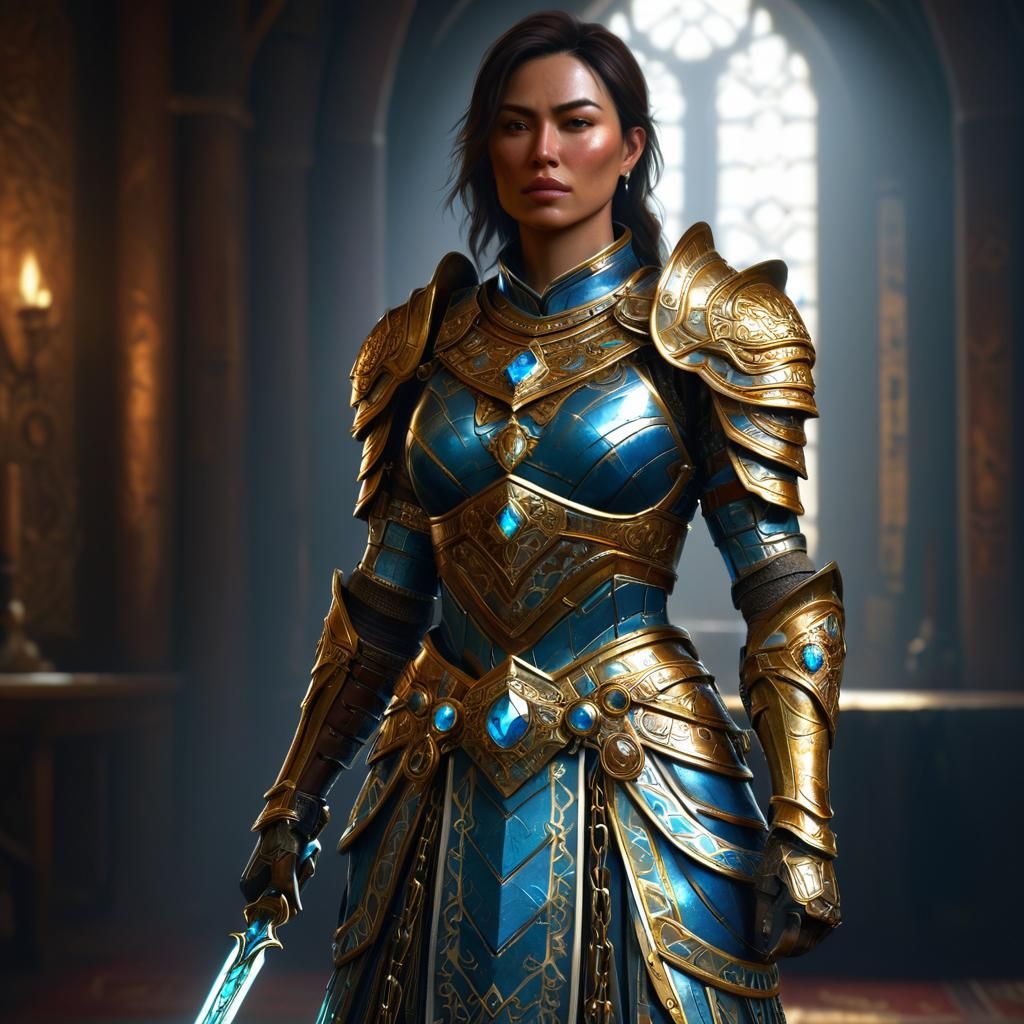 Female Warrior in Sun Jewel Armor: Digital Art