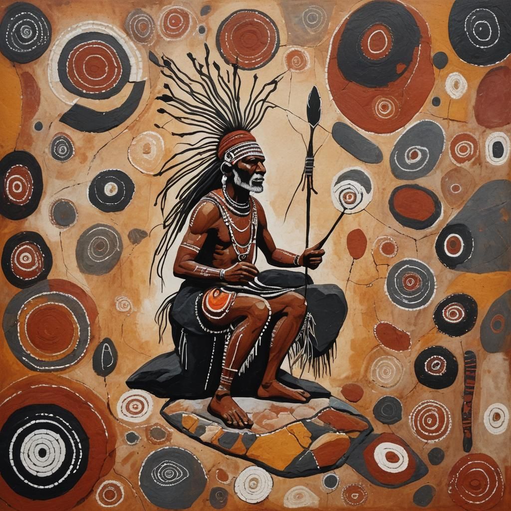 Aboriginal Shaman Creates Abstract Rock Art