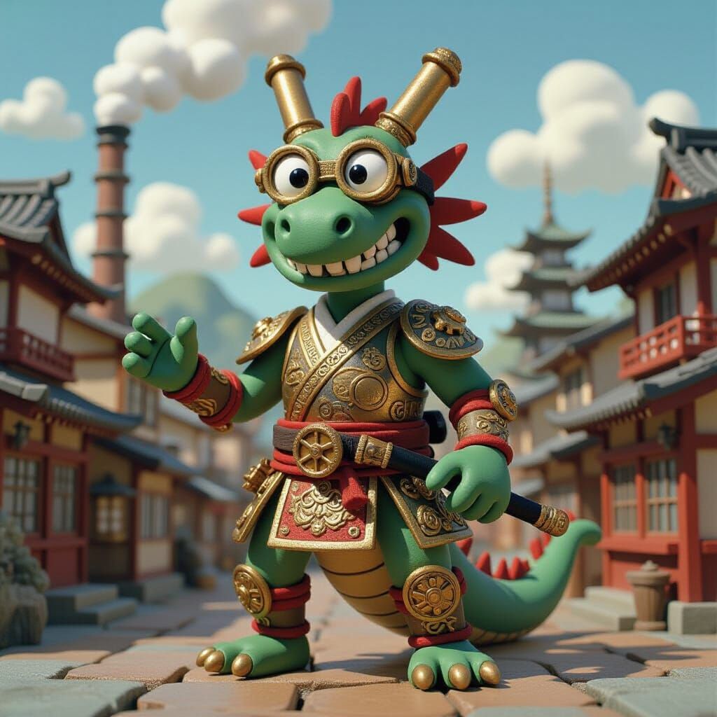 Steampunk Ninja Dragon in Claymation Style