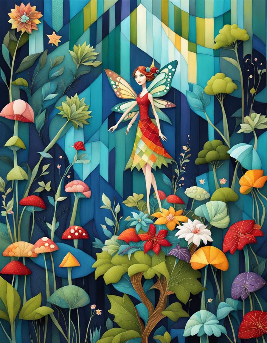 Surreal Patchwork Fairy in Storybook Style