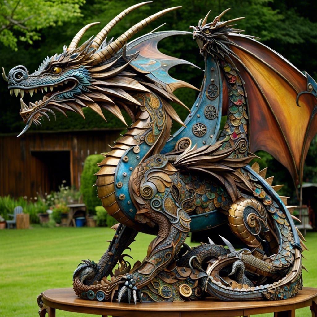 Hyperrealistic Junkyard Dragon Sculpture