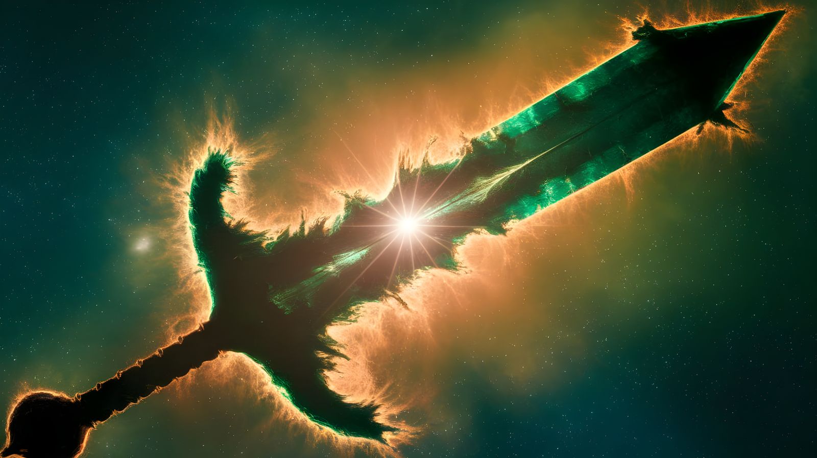 Epic Green Nebula Sword Illuminated by Volumetric Lighting