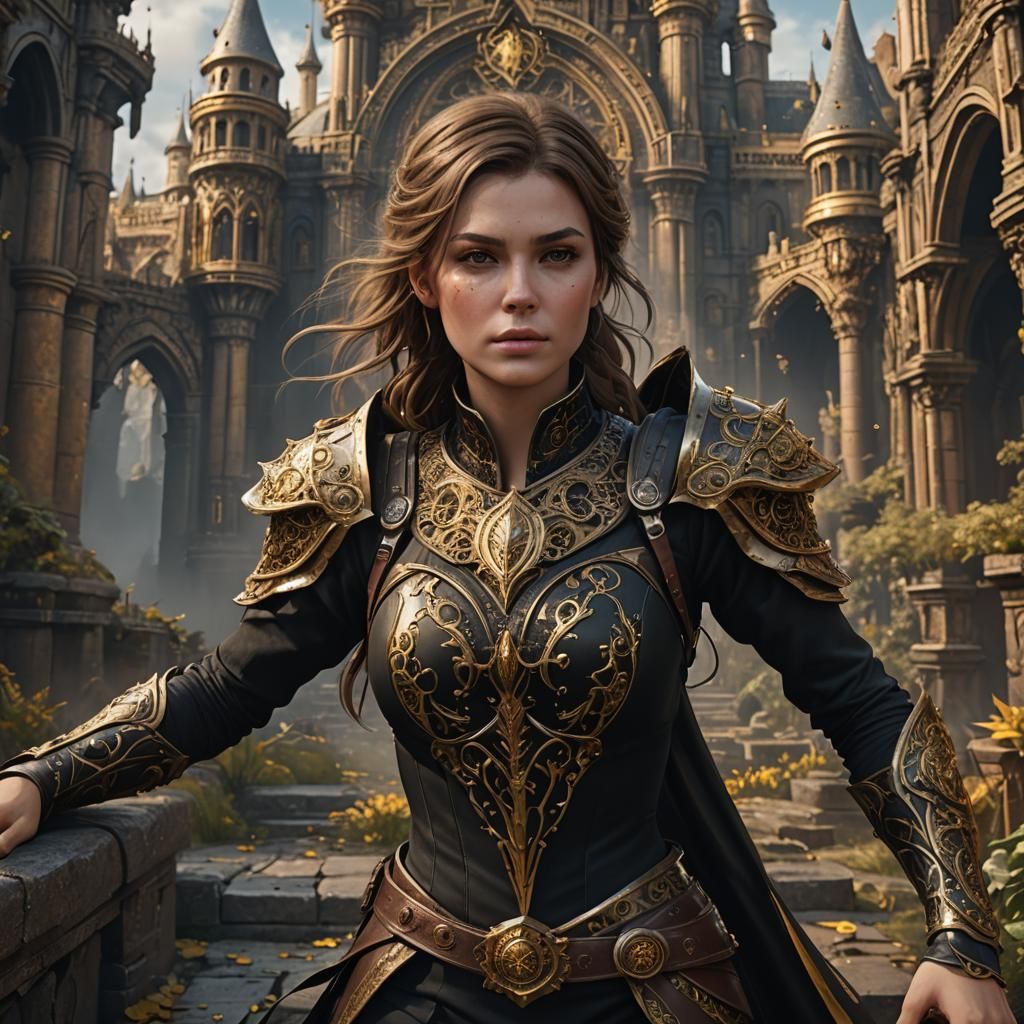 Woman in Black and Gold: Detailed Matte Painting