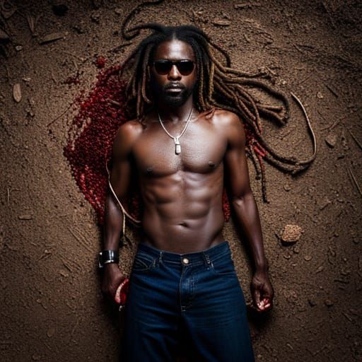 Portrait of Man Lying Dead on Soil