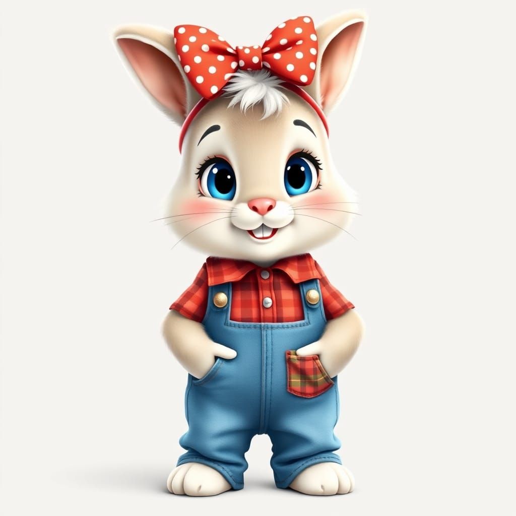 Adorable Bunny in Overalls, Whimsical Character Art