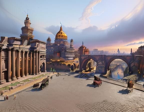 Ancient Rome Cityscape with Mythical Creatures