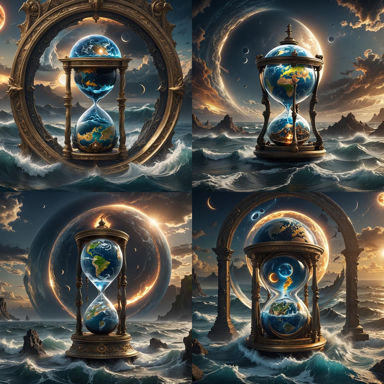 Earth in Hourglass with Solar Eclipse